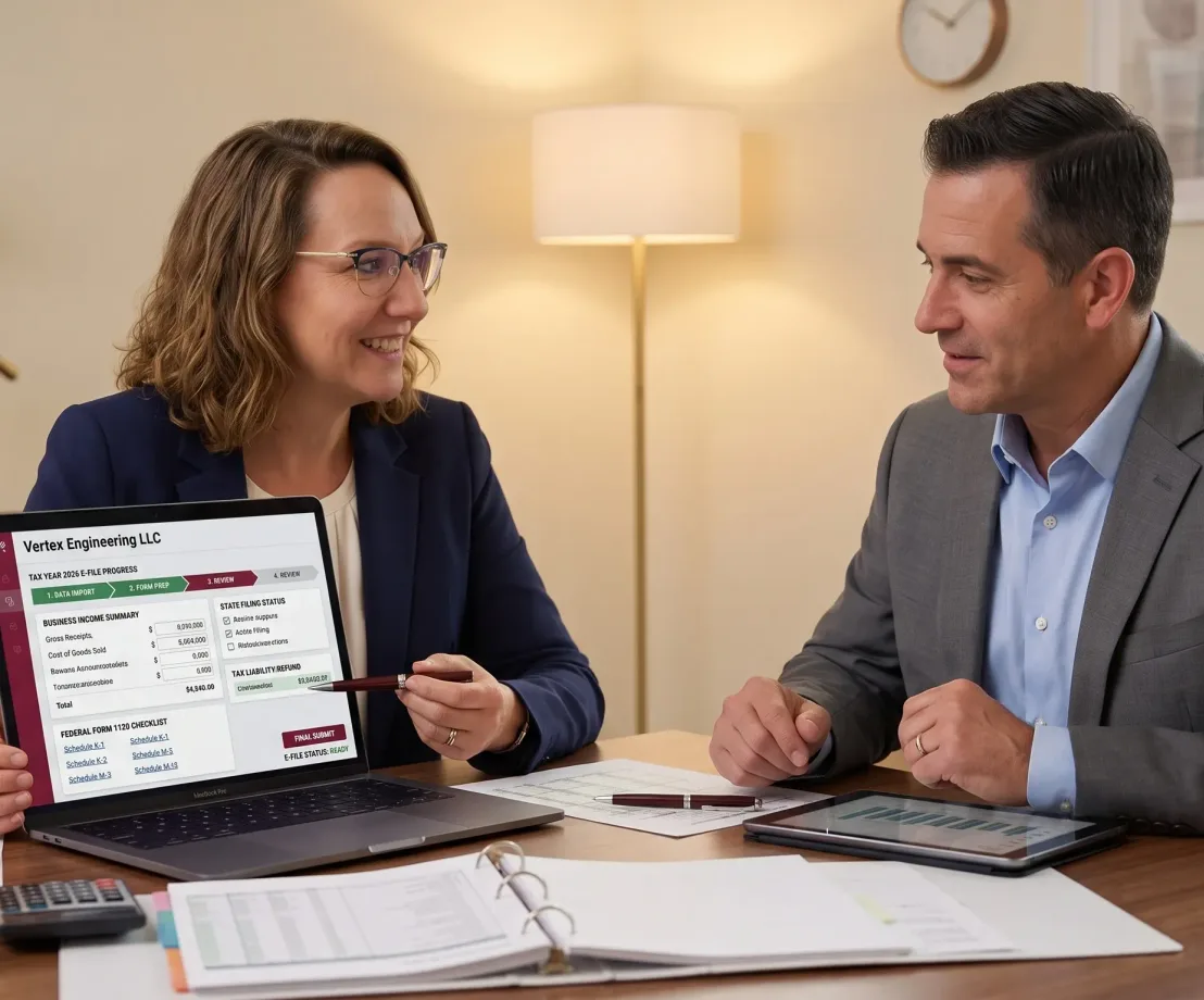 CPA reviewing a financial planning dashboard with a client